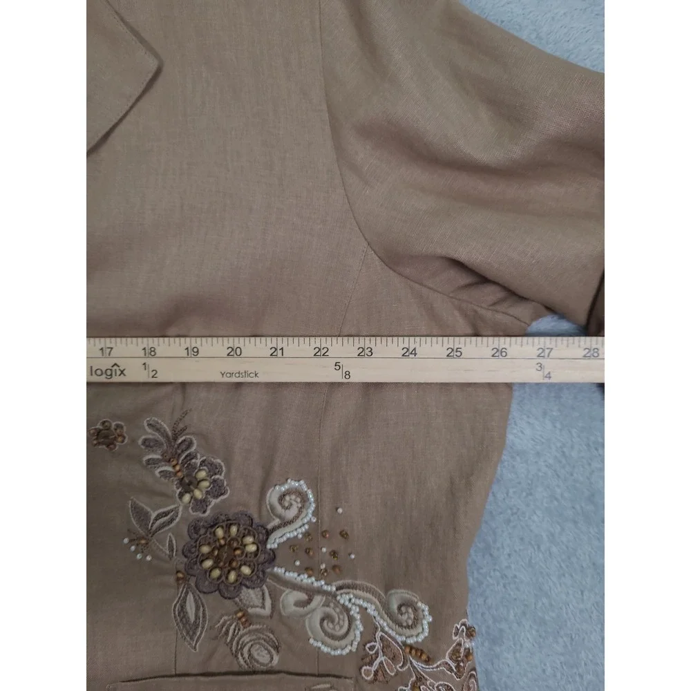 Coldwater Creek Neutral‎ Embroidered Waist Jacket Blazer Linen Blend Women's 2X